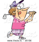 Vector of a Happy Cartoon Lady Swinging a Golf Club by Toonaday