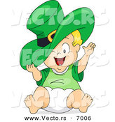 Vector of a Happy Cartoon Leprechaun Baby Boy Wearing a Big Green Hat by BNP Design Studio