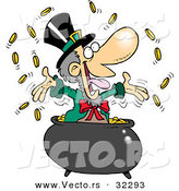 Vector of a Happy Cartoon Leprechaun Tossing Coins into the Air from His Pot of Gold by Toonaday
