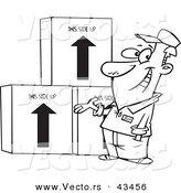 Vector of a Happy Cartoon Male Mover Presenting Boxes - Coloring Page Outline by Toonaday