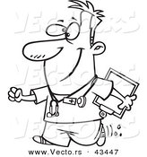 Vector of a Happy Cartoon Male Nurse Carrying a Clipboard - Coloring Page Outline by Toonaday