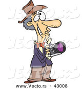 Vector of a Happy Cartoon Male Photographer Thinking While Holding a Camera by Toonaday