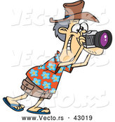 Vector of a Happy Cartoon Male Tourist Taking Photographs with His Camera by Toonaday