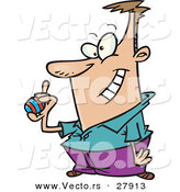 Vector of a Happy Cartoon Man Holding a Painted Easter Egg by Toonaday