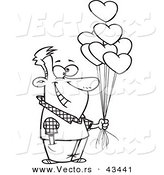 Vector of a Happy Cartoon Man Holding out Valentine Heart Balloons - Coloring Page Outline by Toonaday