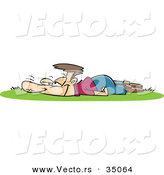 Vector of a Happy Cartoon Man Laying on Fresh Green Grass by Toonaday