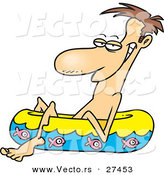 Vector of a Happy Cartoon Man Relaxing on a Float on Water with Fish by Toonaday