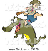 Vector of a Happy Cartoon Man Riding an Alligator by Toonaday