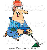 Vector of a Happy Cartoon Man Using a String Trimmer by Toonaday