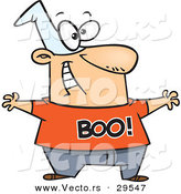 Vector of a Happy Cartoon Man Wearing Orange Boo! Shirt on Halloween by Toonaday