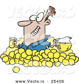 Vector of a Happy Cartoon Man with Fresh Lemonade Juice and Lemons by Toonaday