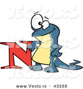 Vector of a Happy Cartoon Newt Leaning Against the Alphabet Letter N by Toonaday