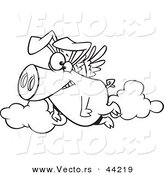 Vector of a Happy Cartoon Pig Flying - Coloring Page Outline by Toonaday