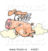 Vector of a Happy Cartoon Pig Flying near Clouds by Toonaday