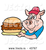 Vector of a Happy Cartoon Pig Holding a BBQ Pork Sandwich by LaffToon