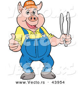 Vector of a Happy Cartoon Pig Holding BBQ Tongs While Giving a Thumb up Hand Gesture by LaffToon