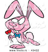 Vector of a Happy Cartoon Pink Valentine Bunny Rabbit Carrying Love Heart Roses by Toonaday