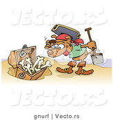 Vector of a Happy Cartoon Pirate Dog Looking at Treasure Chest Full of Doggy Bones on a Beach by Gnurf