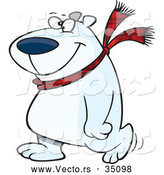 Vector of a Happy Cartoon Polar Bear Wearing a Scarf While Walking Around by Toonaday