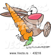 Vector of a Happy Cartoon Rabbit Running with a Huge Carrot by Toonaday