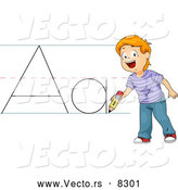 Vector of a Happy Cartoon School Boy Practicing the Letter 'Aa' by BNP Design Studio