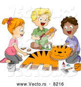 Vector of a Happy Cartoon School Children Putting Together a Tiger in Art Class by BNP Design Studio