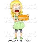 Vector of a Happy Cartoon School Girl Holding a 'Minus' Math Symbol by BNP Design Studio