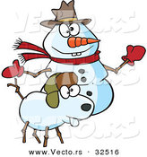 Vector of a Happy Cartoon Snow Dog and Snowman by Toonaday