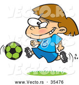 Vector of a Happy Cartoon Soccer Girl Running with the Ball by Toonaday