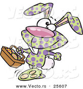 Vector of a Happy Cartoon Spotted Easter Bunny Carrying a Basket of Painted Eggs by Toonaday