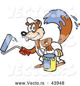 Vector of a Happy Cartoon Squirrel with a Bucket of Paint and a Roller by LaffToon