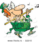 Vector of a Happy Cartoon St. Patrick's Day Leprechaun Playing Flute Music by Toonaday
