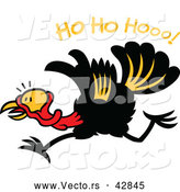 Vector of a Happy Cartoon Turkey Running Under "Ho Ho Hooo!" Text by Zooco