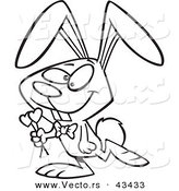 Vector of a Happy Cartoon Valentine Bunny Rabbit Carrying Hearts - Coloring Page Outline by Toonaday