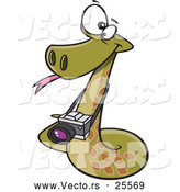 Vector of a Happy Cartoon Viper Snake Photographer with a Camera by Toonaday