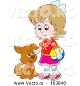 Vector of a Happy Cartoon White Girl Petting a Puppy Dog by Alex Bannykh