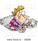 Vector of a Happy Cartoon Woman Clipping Coupons by Toonaday