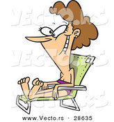 Vector of a Happy Cartoon Woman Laying on a Beach Chair While Sun Bathing by Toonaday
