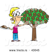 Vector of a Happy Cartoon Woman Picking Donuts from a Donut Tree by Toonaday