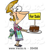 Vector of a Happy Cartoon Woman Selling Chocolate Cakes at a Bake Sale by Toonaday