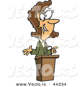Vector of a Happy Cartoon Woman Speaking at a Podium by Toonaday