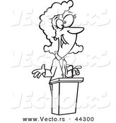 Vector of a Happy Cartoon Woman Speaking at a Podium - Coloring Page Outline by Toonaday