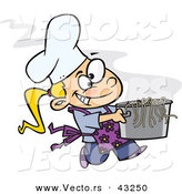 Vector of a Happy Cartoon Young Female Chef Carrying a Pot of Hot Pasta Noodles by Toonaday