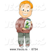 Vector of a Happy Caucasian Boy Holding a Money Jar by BNP Design Studio