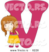 Vector of a Happy Caucasian Girl with a Big Letter V by BNP Design Studio