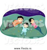 Vector of a Happy Family Laying in Grass and Gazing at Stars at Night by BNP Design Studio