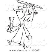 Vector of a Happy Female Cartoon College Graduate Walking - Coloring Page Outline Version by Toonaday