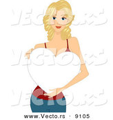 Vector of a Happy Girl Holding a Blank White Love Heart by BNP Design Studio