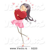 Vector of a Happy Girl Hugging a Red Love Heart by BNP Design Studio