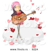 Vector of a Happy Girl Singing a Love Song While Playing a Guitar on a Cloud with Hearts by BNP Design Studio